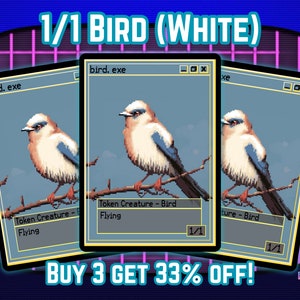 Jeton oiseau 1/1 (blanc, volant) - Pixel Art rétro 8 bits - Achetez-en 3 et obtenez une remise de 33 % - Illustrations personnalisées complètes - Jetons pour vos decks préférés