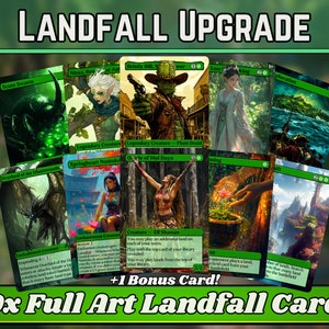 Lot Landfall - Pack d'amélioration Green Commander - Lot de 10 + 1 cartes ! - Des proxies magiques personnalisés entièrement illustrés - De superbes cartes pour tous vos decks !