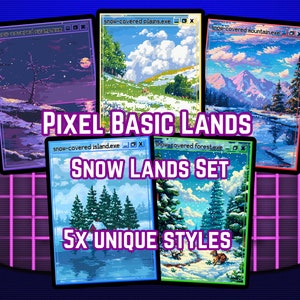 Snow Pixel Basic Lands Magic - Lot de 20 Snow-Lands de base - Pixel Art - 8 bits - Proxy - Basic Lands de haute qualité pour tous les formats !