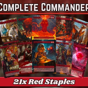 Complete bundel Red Commander Staples: set van 20 + 1 rode kaarten! - 21 unieke full-art custom magic-proxy's: kaarten voor je favoriete kaartspellen!