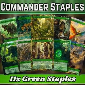 Paquete clásico de Staples de Green Commander: ¡conjunto de 10 + 1 cartas verdes! - 11 proxies de Magic personalizados y únicos con arte completo