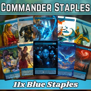Paquete clásico Blue Commander Staples: ¡conjunto de 10 + 1 cartas azules! - 11 proxies de Magic personalizados con arte completo únicos: ¡cartas para tus mazos favoritos!