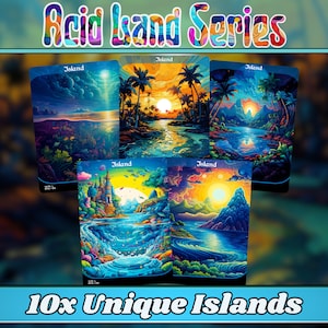 Serie Acid Lands - Conjunto de 10 islas psicodélicas - Proxies mágicos personalizados con arte completo únicos - ¡Tierras básicas de alta calidad para todos los formatos!
