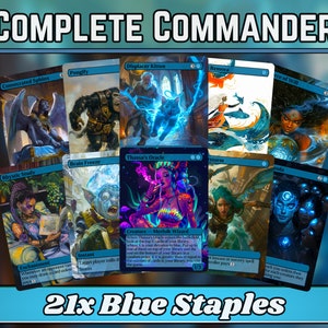 Complete bundel Blue Commander Staples: set van 20 + 1 blauwe kaarten! - 21 unieke full-art custom magic-proxy's: kaarten voor je favoriete kaartspellen!