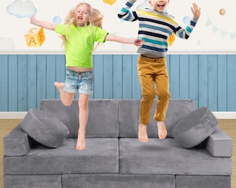 Lunix LX15 Kids Play Couch (14-Piece) Modular Foam Play Sofa, Convertible Toddler Couch for Fort Building, Playroom & Lounge, Washable Cover