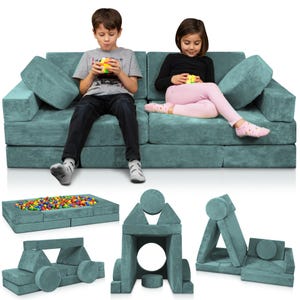 Lunix LX15 14pcs Modular Kids Play Couch Set – Teal Blue, CertiPUR-US Foam, Creative Building Sofa for Toddlers & Big Kids
