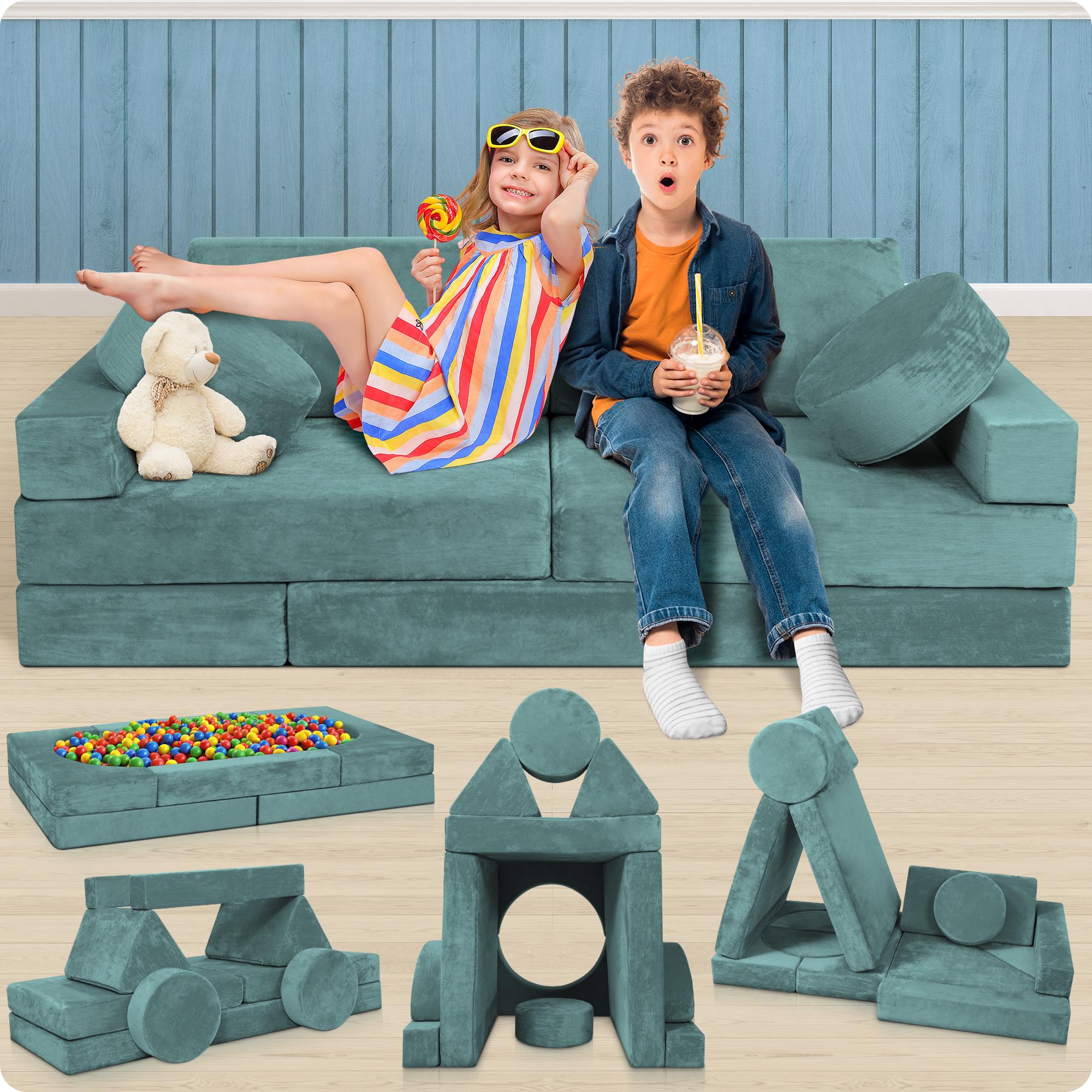 Lunix LX15 14pcs Modular Kids Play Couch, Foam Play Sofa, Build