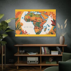 Bunte Afrika Karte Leinwand Wandkunst, lebendige Dekoration für Zuhause, Geschenk für Reisende, Bildungskunst, Naturliebhaber
