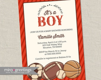 Vintage Sports Baby Shower Invitation - Baby Boy Shower Invite - soccer football baseball basketball cards (printable digital file)