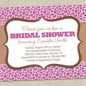 Giraffe Bridal Shower Invitation pink and brown animal pattern shower invite Printable Digital File image 3