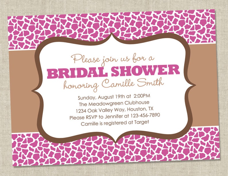 Giraffe Bridal Shower Invitation pink and brown animal pattern shower invite Printable Digital File image 3