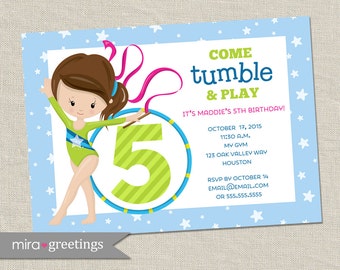 Gymnastics birthday party invitation - tumbling party - gymnastics invite - my gym party(Printable Digital File)