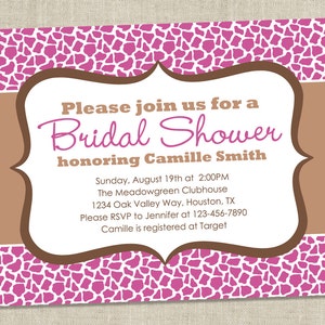 Giraffe Bridal Shower Invitation pink and brown animal pattern shower invite Printable Digital File image 2