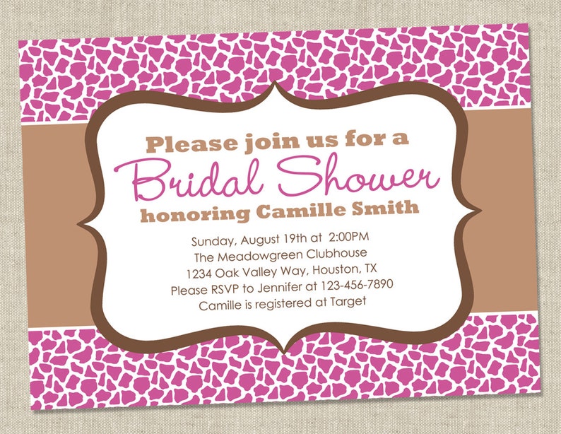 Giraffe Bridal Shower Invitation pink and brown animal pattern shower invite Printable Digital File image 2