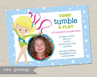 Gymnastics birthday party invitation - tumbling party - gymnastics invite - my gym party(Printable Digital File)