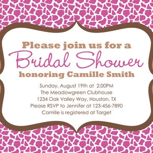 Giraffe Bridal Shower Invitation pink and brown animal pattern shower invite Printable Digital File image 4