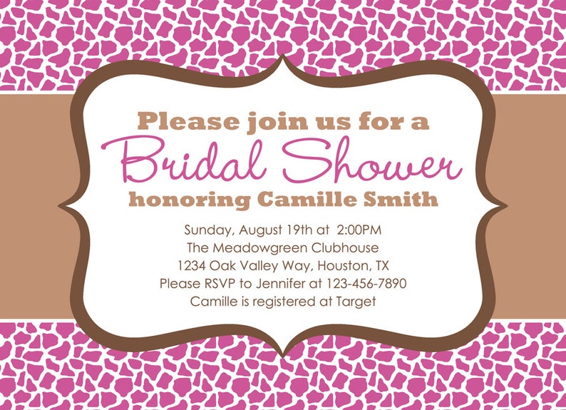 Giraffe Bridal Shower Invitation pink and brown animal pattern shower invite Printable Digital File image 4