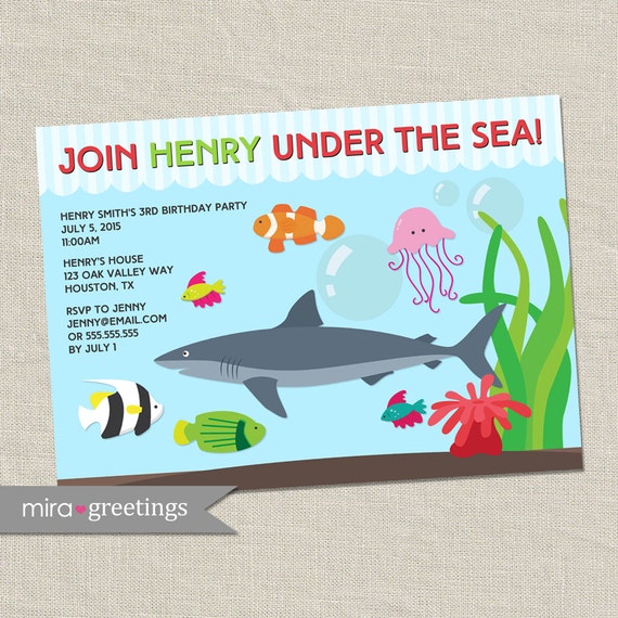 Aquarium Birthday Party Invitations Sea Creatures Birthday Etsy