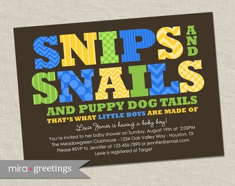 Boy Baby Shower Invitation - snips and snails and puppy dog tails - baby boy shower invite (Printable Digital File OR Printed Cards)