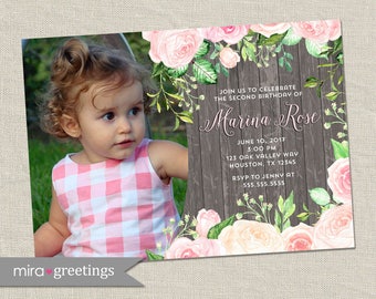 Rose Birthday Party Invitations - Floral Birthday Party -  Flower Roses Birthday Invites (Printable Digital F1ile OR Printed Cards)