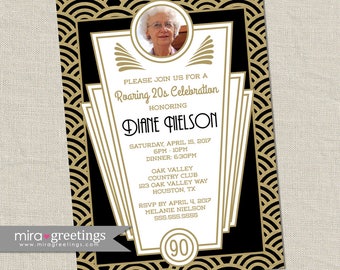 Retro 20s Birthday Party - Roaring 20s Birthday Invitations - Art Deco Birthday Party - Flashback (Printable Digital File OR Printed Cards)