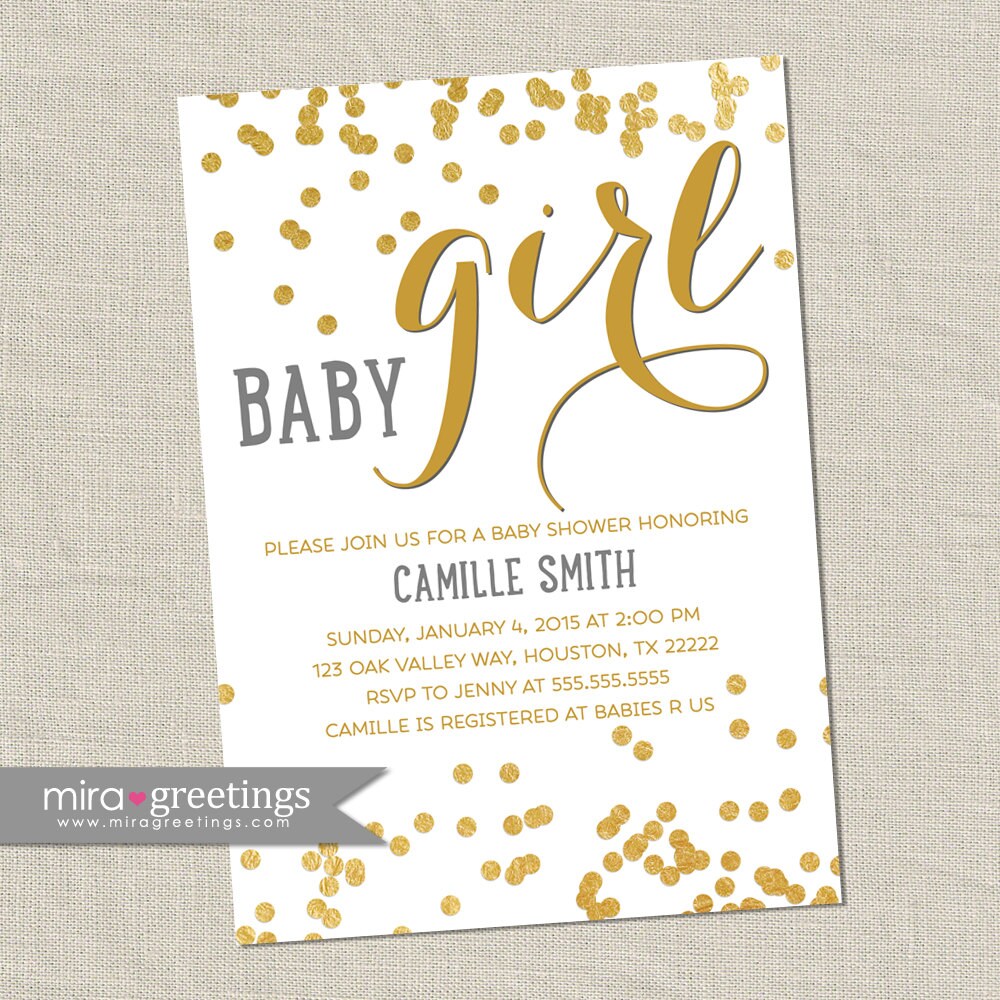 Gold Metallic Baby Shower Invitation Baby Girl Invites Etsy