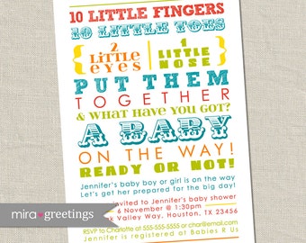 Colorful Baby Shower Invitation - words, gender neutral (Printable Digital File)