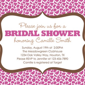 Giraffe Bridal Shower Invitation pink and brown animal pattern shower invite Printable Digital File image 5