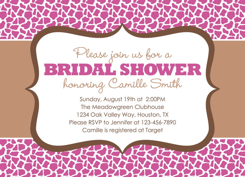 Giraffe Bridal Shower Invitation pink and brown animal pattern shower invite Printable Digital File image 5