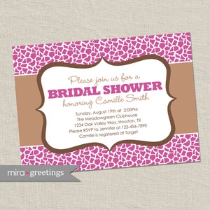 Giraffe Bridal Shower Invitation pink and brown animal pattern shower invite Printable Digital File image 1