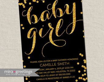 Gold metallic baby shower invitation - baby girl Invites - gold glitter invitations -  (DIY Printable Digital File)