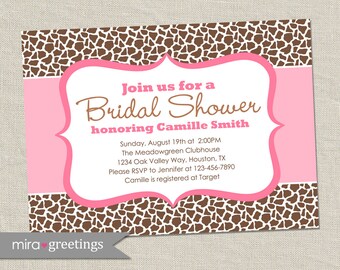 Giraffe Pattern Bridal Shower Invitation - pink and brown animal pattern - shower invite (Printable Digital File)