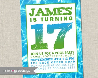 Pool Party Birthday Party / Graduation Party Invitation - swim party invite - swimming (Printable Digital File)