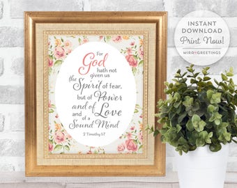 Bible verse digital download - 2 Timothy 1:7 quote - for God hath not given us - Bible quote art - digital printable file - instant download