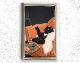 Black Cat Smoking Art-sigarettenkoker, kaarthouder, zigeunerbuis, metalen portemonnee