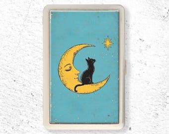 Pillendoosje Halloween Black Cat and Moon Face - Pillendoosje, wekelijkse pillendoos 7 dagen, pillendoosje 7 dagen, pillendoosje, reisgrootte