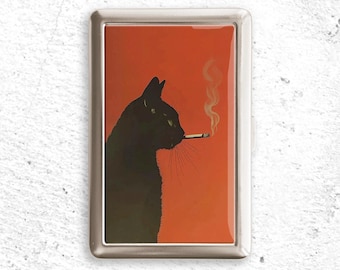 Retro schwarze Katze rauchendes Plakat-Zigaretten-Etui