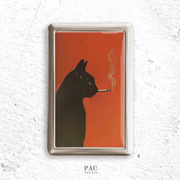 Retro Black Cat Smoking Poster Cigarette Case