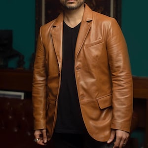 Veste blazer homme marron en cuir d'agneau souple véritable manteau de fête à deux boutons Manteau de voiture en cuir de qualité supérieure Manteau de voiture pour un usage quotidien