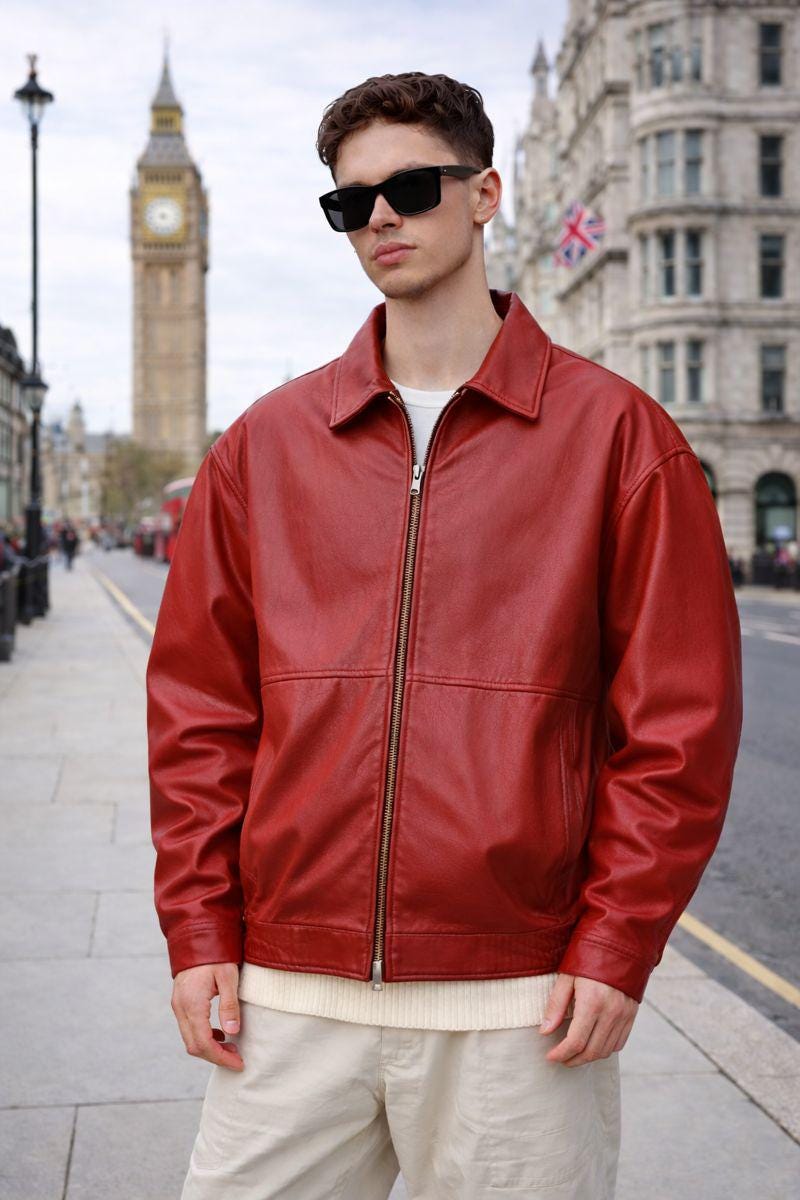 Vintage Red Leather Bomber Jacket: Mens 90s Style, Relaxed Fit - Etsy