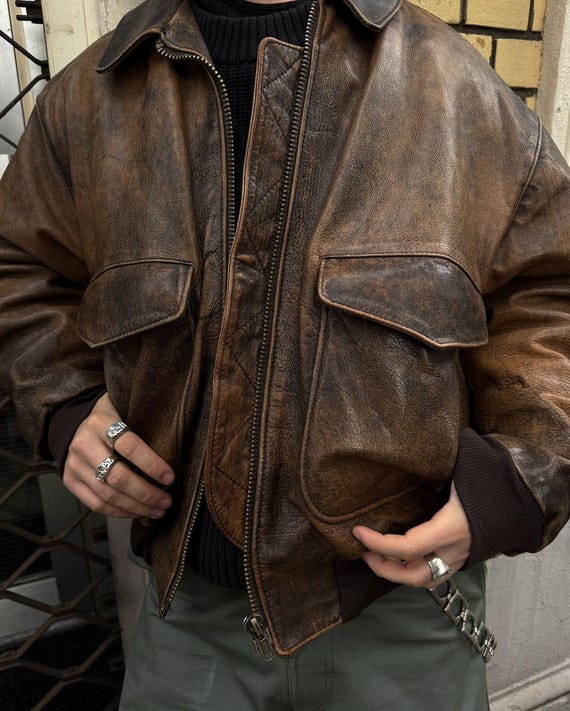Vintage Distressed Brown Leather Bomber Jacket Classic Aviator Style, Heavy-duty Mens Jacket With Pockets and Ribbed Cuffs Sheep Leather - Etsy Vintage Distressed Brown Leather Bomber Jacket Classic Aviator Style, Heavy-duty Mens Jacket With Pockets and Ribbed Cuffs Sheep Leather - Etsy