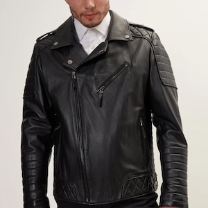 Men&#39;s Black Genuine Lambskin Leather Biker Motorcycle Jacket, Men&#39;s Black Leather Quilted Slim Fit Biker Jacket Mens Maroon Quilted Jacket