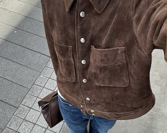 Cropped Suede Leather Jacket - 90s Retro Style Outerwear