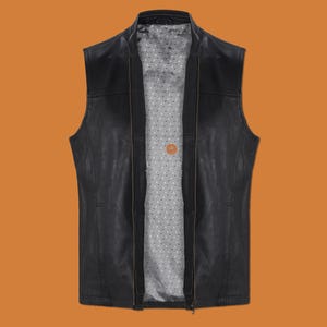 Designer Premium Biker Black Leather Vest - Genuine Leather Motorcycle Club Vest Use For Fishing Hunting Riding Vest Halloween Gifts For Him