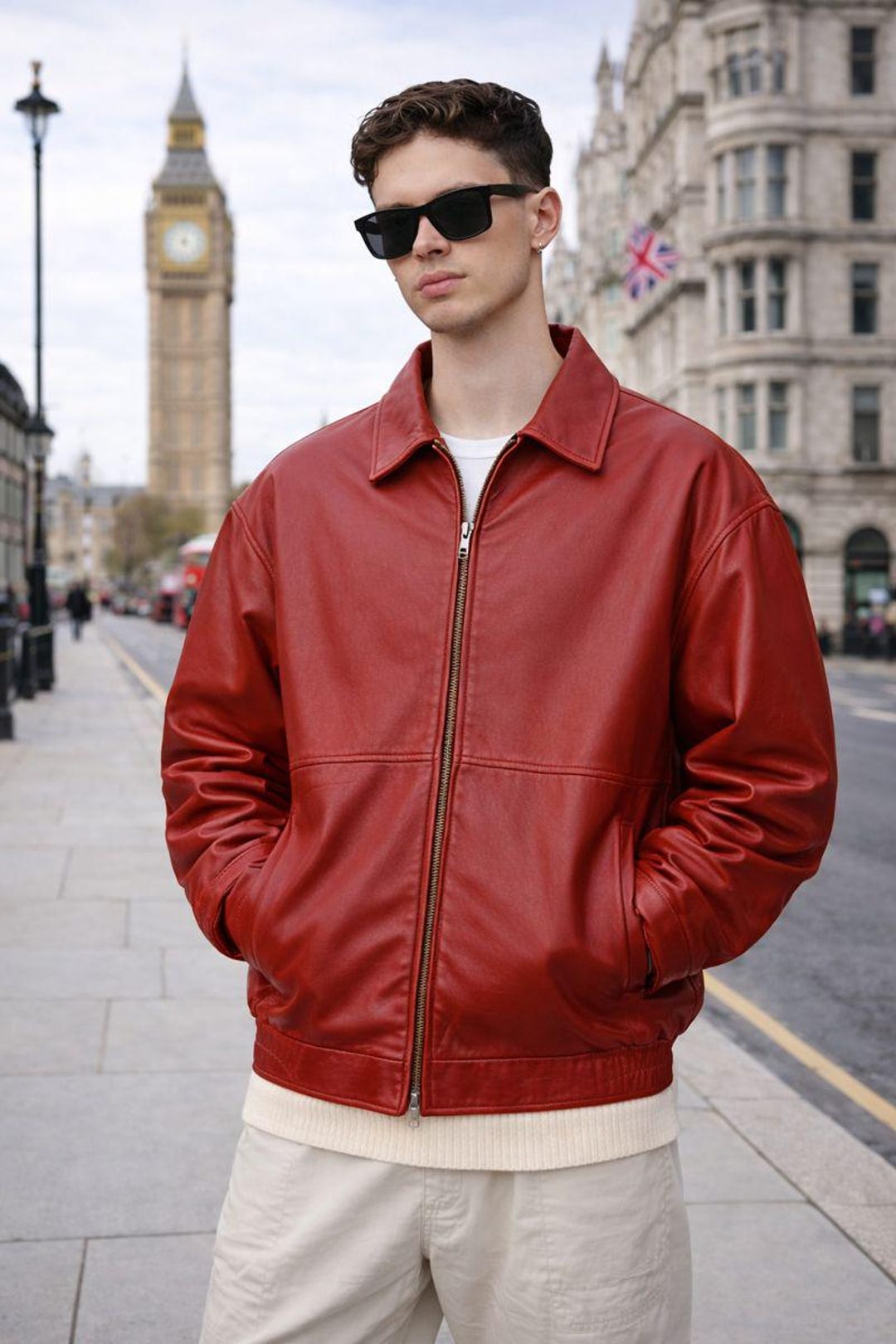 Vintage Red Leather Bomber Jacket: Mens 90s Style, Relaxed Fit - Etsy
