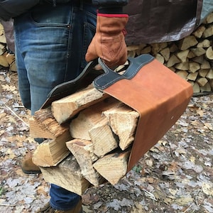Handmade Full-Grain Leather Firewood Carrier Heavy-Duty Log Carrier Tote Rustic Wood Hauler for Fireplace & Camping | Durable Firewood Sling