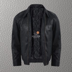 Blouson aviateur homme en cuir d'agneau véritable noir | Veste oversize en cuir souple pour streetwear décontracté | Cadeaux pour vêtements d'extérieur amples et amples