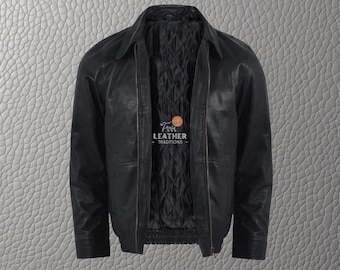 Men's Black Lambskin Leather Bomber Jacket | Oversized Baggy Fit