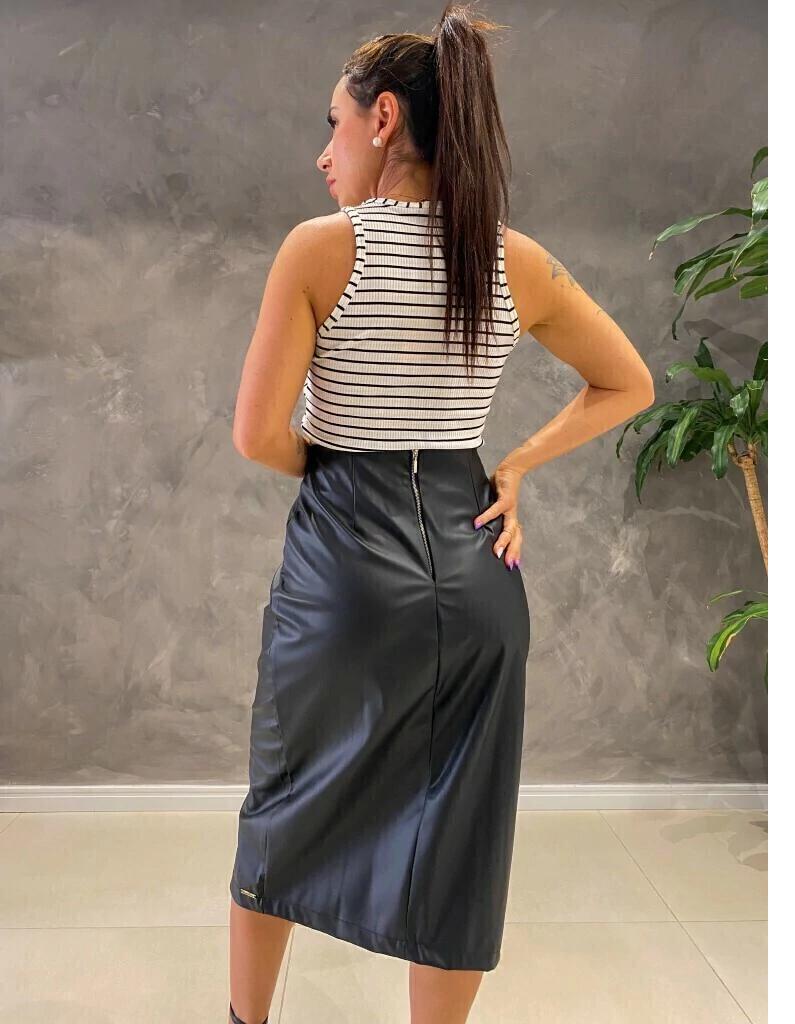 Black Sheep Leather Midi Skirt, High Waist Side Slit Women Pencil
