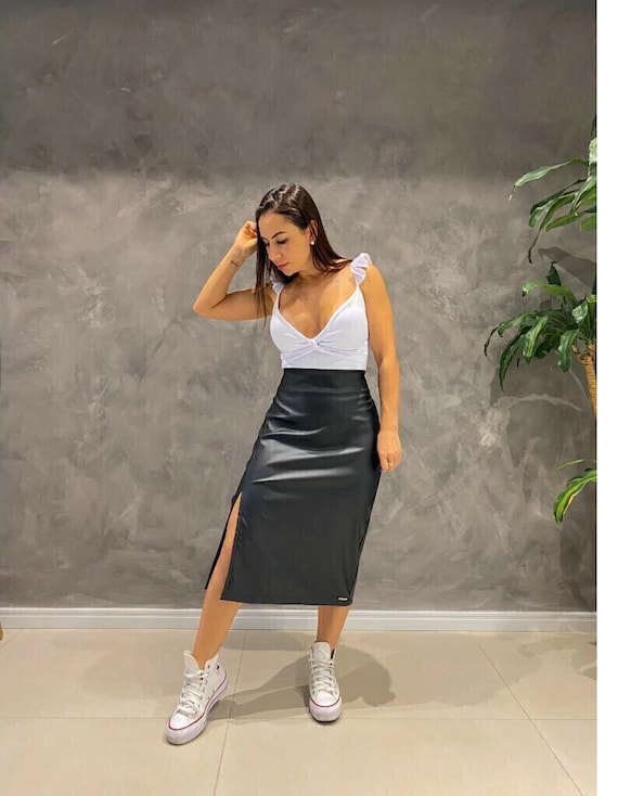 Amazon Falda Lapiz Cuero Falda De Lápiz Bodycon De Cuero Faux Look Mojado  Costa Rica Ubuy